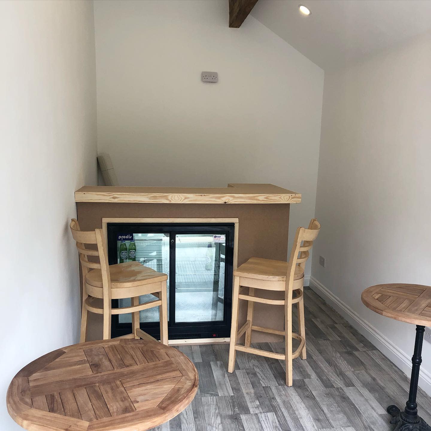 small wood bar tables bar fridge